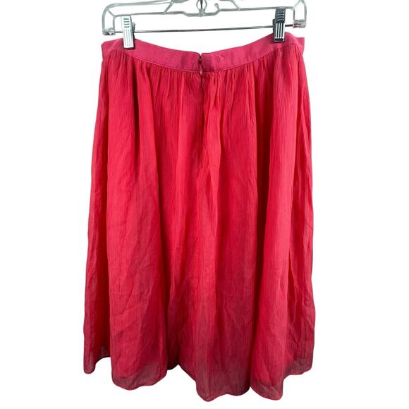 J Crew Coral Pink Orange Chiffon Pleated Knee-Length Silk Blend Skirt Size 12 - Picture 7 of 9